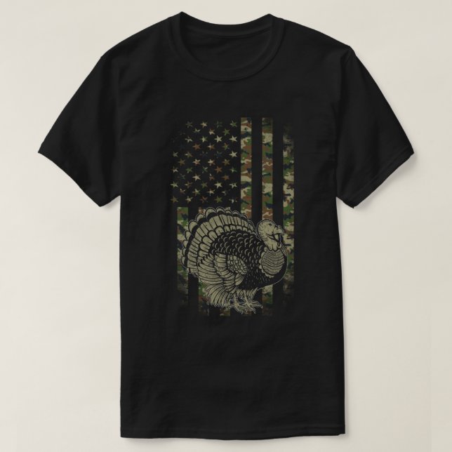 Camo US America Flag Turkey Day Hunting Thanksgivi T-Shirt (Design Front)