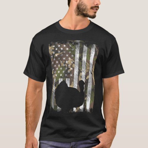 Camo US America Flag Turkey Day Hunting Thanksgivi T_Shirt