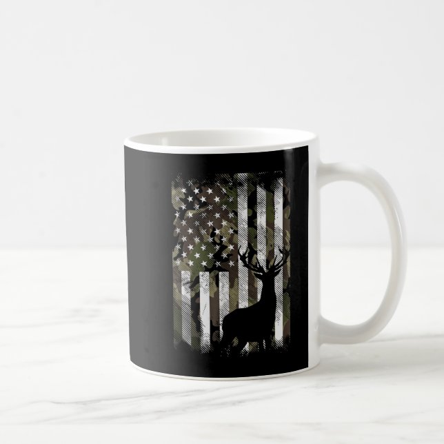 Camo US Flag Deer Elk Buck Camoflage Hunting Hunte Coffee Mug (Right)