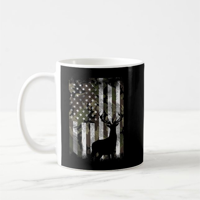 Camo US Flag Deer Elk Buck Camoflage Hunting Hunte Coffee Mug (Left)