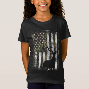 Camo US Flag Deer Elk Buck Camoflage Hunting Hunte T-Shirt