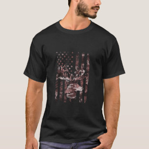 Camo US Flag Deer Elk Buck Camoflage Hunting Hunte T-Shirt