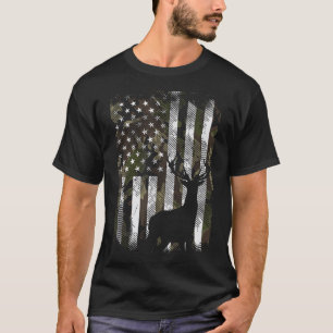 Camo Us Flag Deer Elk Buck Camoflage Hunting T-Shirt