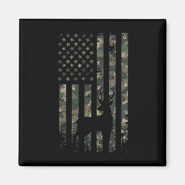 Camo Us Flag Deer Elk Buck Camouflage Hunting Hunt Magnet (Front)