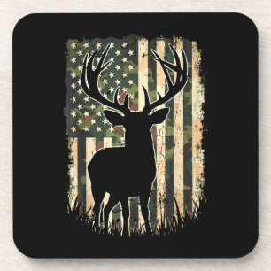 Camo US Flag Deer Hunting Camoflage Hunter Beverage Coaster
