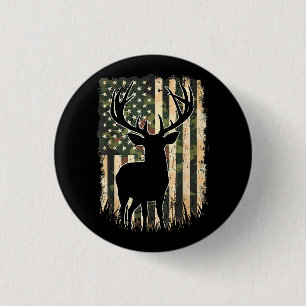 Camo US Flag Deer Hunting Camoflage Hunter Button