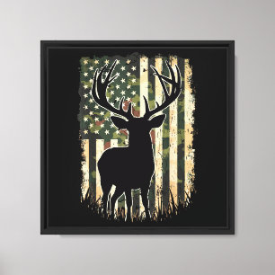 Camo US Flag Deer Hunting Camoflage Hunter Canvas Print