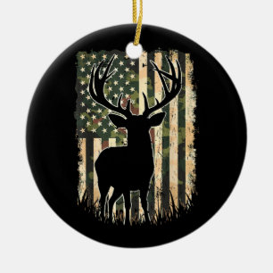 Camo US Flag Deer Hunting Camoflage Hunter Ceramic Ornament