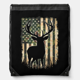Camo US Flag Deer Hunting Camoflage Hunter Drawstring Bag