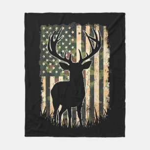 Camo US Flag Deer Hunting Camoflage Hunter Fleece Blanket