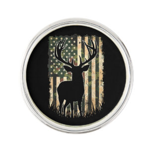 Camo US Flag Deer Hunting Camoflage Hunter Lapel Pin