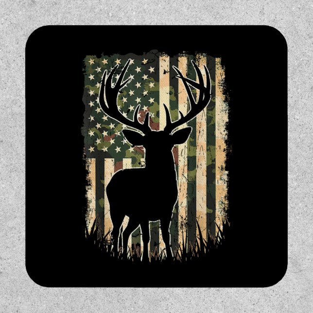 Camo US Flag Deer Hunting Camoflage Hunter Patch (Front)
