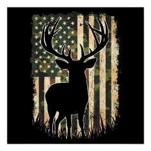 Camo US Flag Deer Hunting Camoflage Hunter Poster