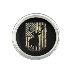Camo US Flag Deer Hunting Camoflage Hunter Ring