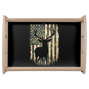 Camo US Flag Deer Hunting Camoflage Hunter Serving Tray