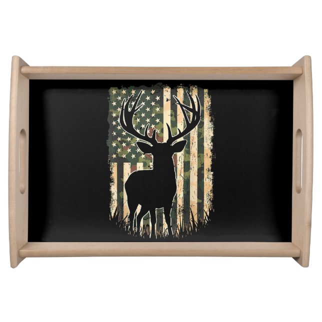 Camo US Flag Deer Hunting Camoflage Hunter Serving Tray (Front)