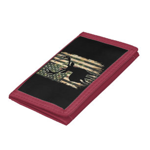 Camo US Flag Deer Hunting Camoflage Hunter Tri-fold Wallet