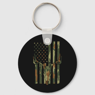 Camo Us Flag Deer Skull Vintage Hunting Patriotic  Keychain
