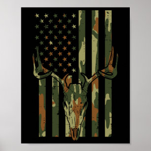 Camo Us Flag Deer Skull Vintage Hunting Patriotic Poster