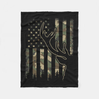 Camo Us Flag Elk Buck Camouflage Deer Hunting Hunt Fleece Blanket