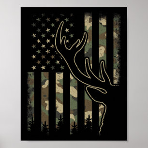 Camo Us Flag Elk Buck Camouflage Deer Hunting Hunt Poster
