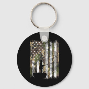 Camo Us Flag Fisherman Vintage Fishing Patriotic A Keychain