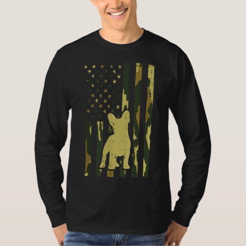 Camo US Flag French Bulldog Frenchie Patriot Dog L T_Shirt