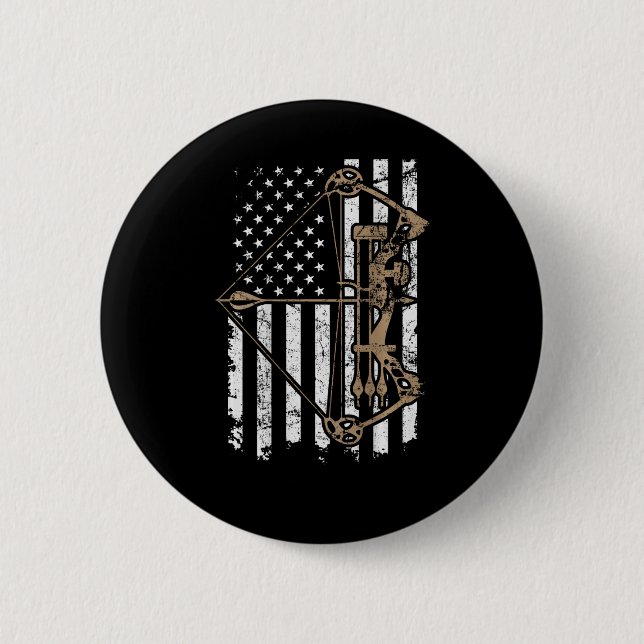 Camo Usa Flag Archery Compound Bow - Bow Hunter  Button (Front)