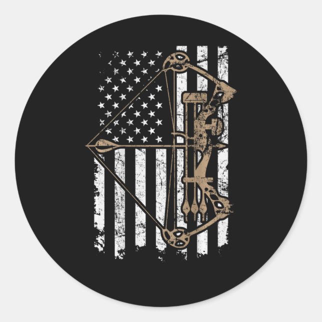 Camo Usa Flag Archery Compound Bow - Bow Hunter  Classic Round Sticker (Front)