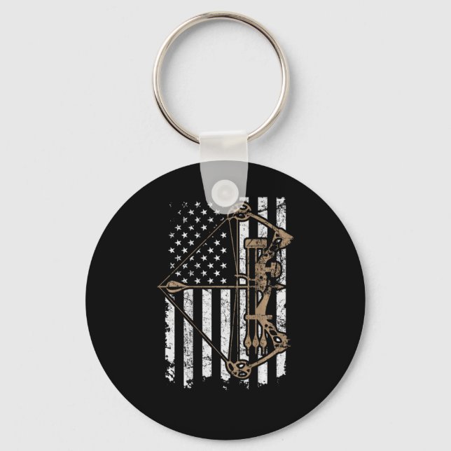 Camo Usa Flag Archery Compound Bow - Bow Hunter  Keychain (Front)