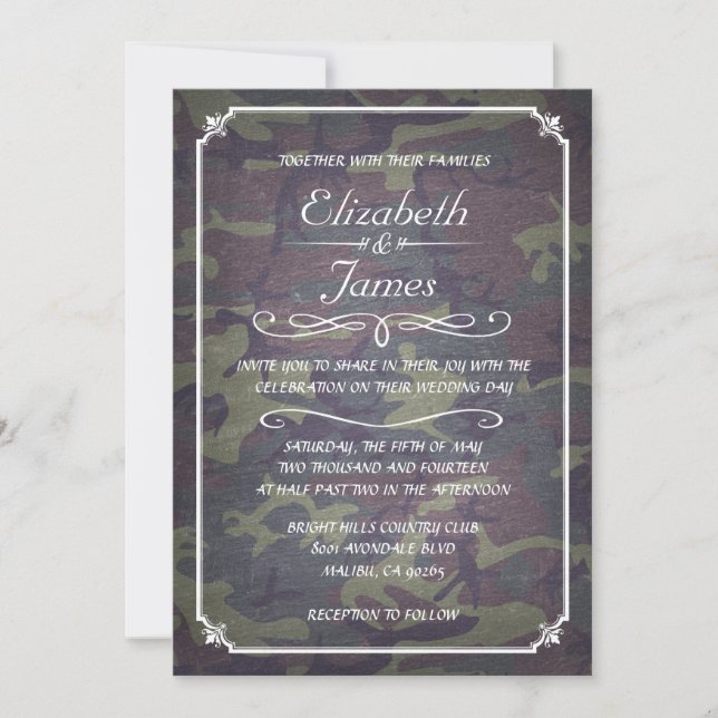Camo Vintage Chalkboard Wedding Invitations (Front)