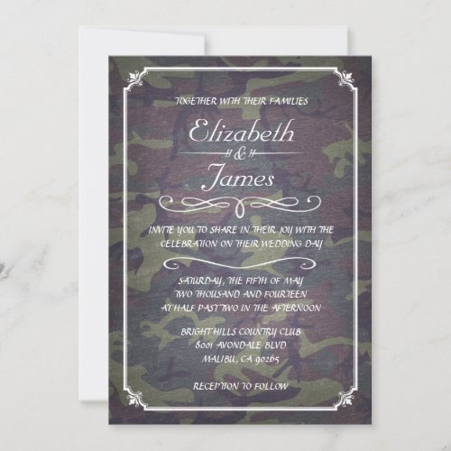 Camo Vintage Chalkboard Wedding Invitations