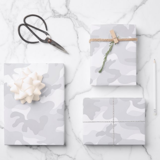 Camo White Grey Adventure Fun  Wrapping Paper Sheets (Front)