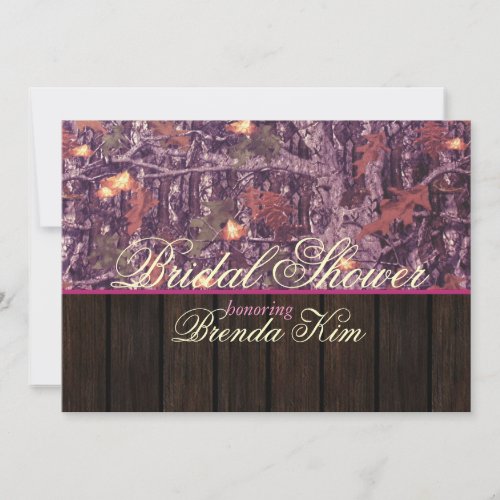 Camo Wood Pink Bridal Shower Invitation
