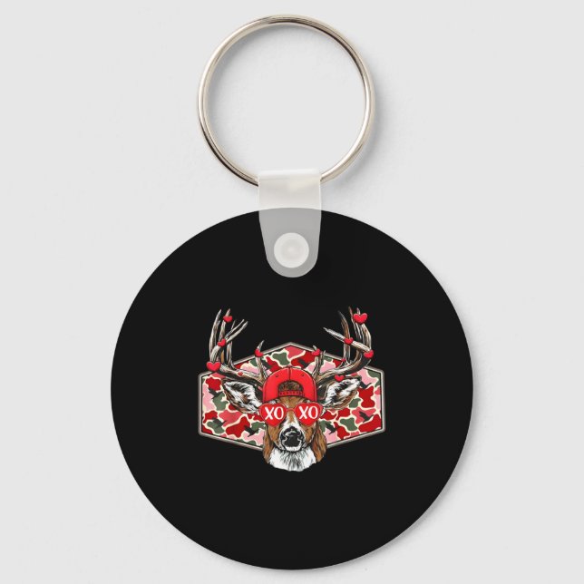 Camo Xoxo Valentine Buck Deer Hunting Season Famil Keychain (Front)