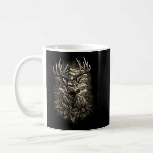 Camoflage American Flag Antlers Deer Hunting Long  Coffee Mug