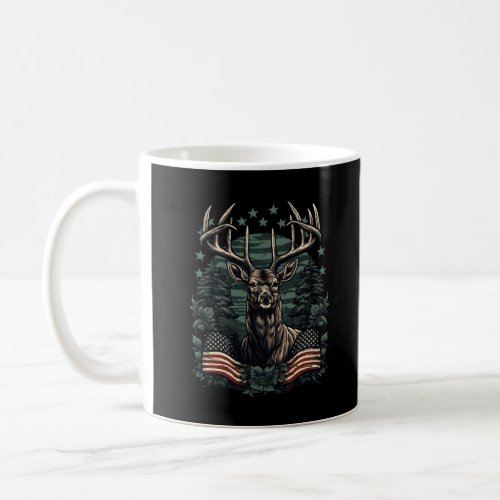 Camoflage American Flag Antlers Deer Hunting Long  Coffee Mug