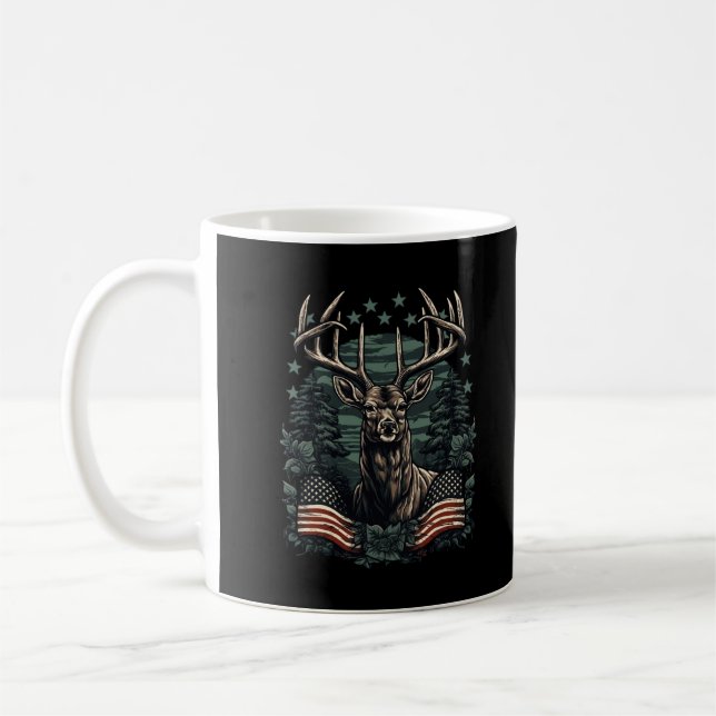 Camoflage American Flag Antlers Deer Hunting Long  Coffee Mug (Left)