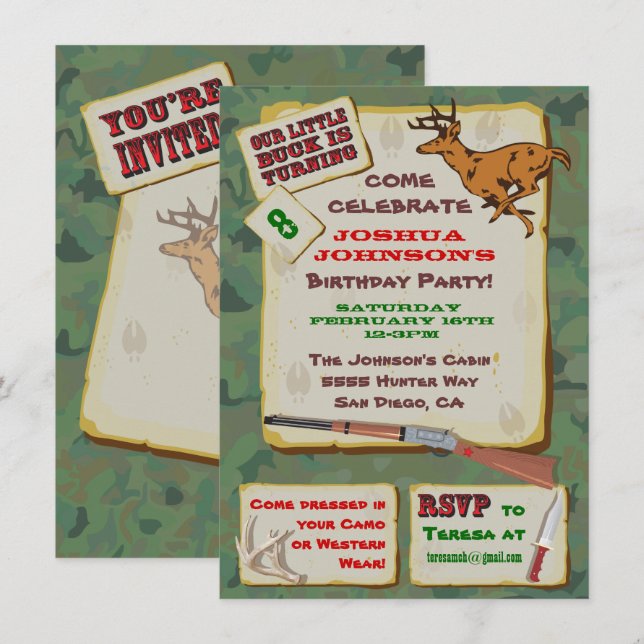 Camoflage Deer Hunting Birthday Party Invitation (Front/Back)