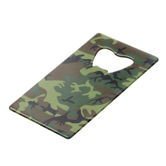 CAMOFLAGE HUNTING PATTERN CREDIT CARD BOTTLE OPENER (Front Angled)