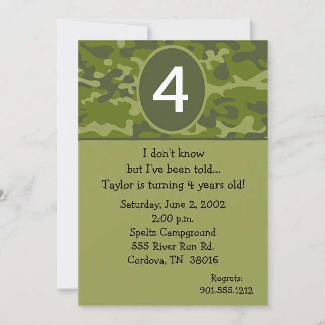 Camoflauge Birthday Invitations (Front)
