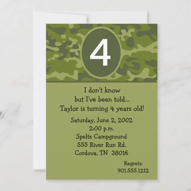 Camoflauge Birthday Invitations | Zazzle