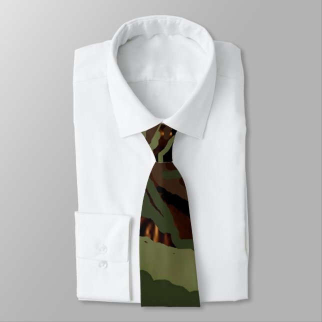 Camoflauge Design-Army Green Neck Tie (Tied)