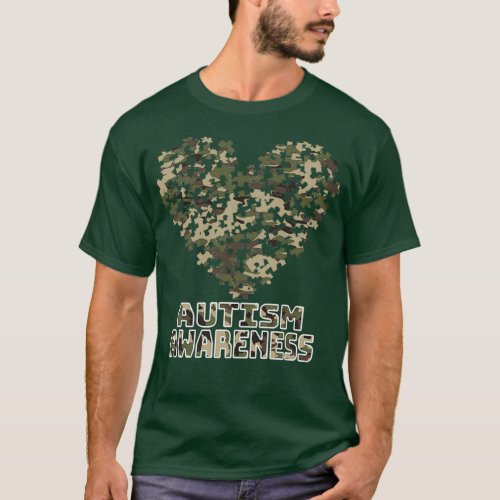 Camoflauge Heart Autism Awareness Puzzle Piece Fun T_Shirt