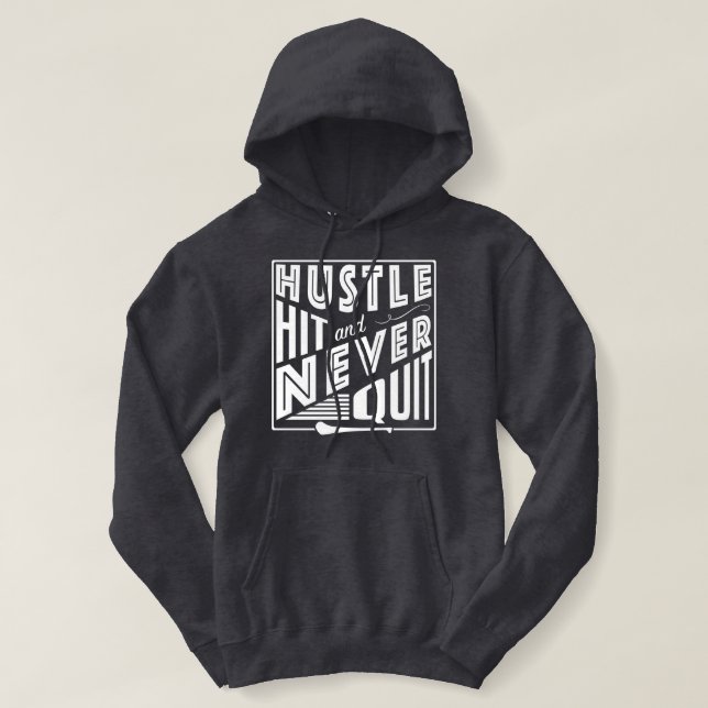Camogie Hustle Hit & Never Quit, GAA Gaelic Games Hoodie (Design Front)