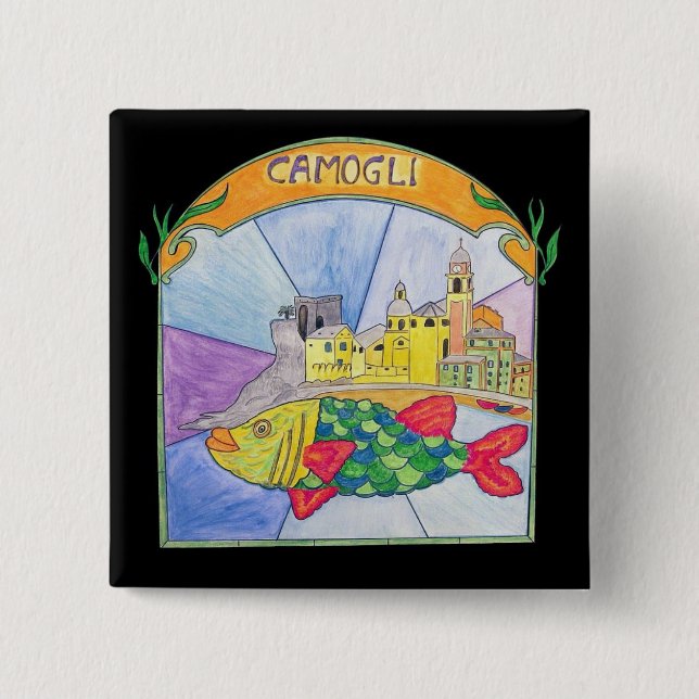 Camogli Fish Pinback Button (Front)