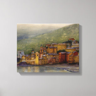 Camogli, Italy watercolor painting wrapped Canvas Print