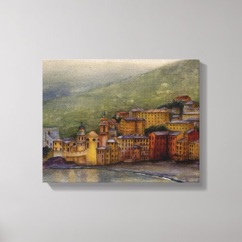 Camogli Italy watercolor painting wrapped Canvas Print