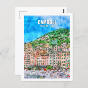 Camogli Portofino Italy Travel Place Watercolor Postcard