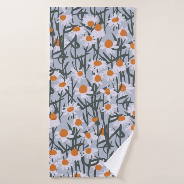 Camomile field seamless pattern on gray background bath towel (Bath Towel)